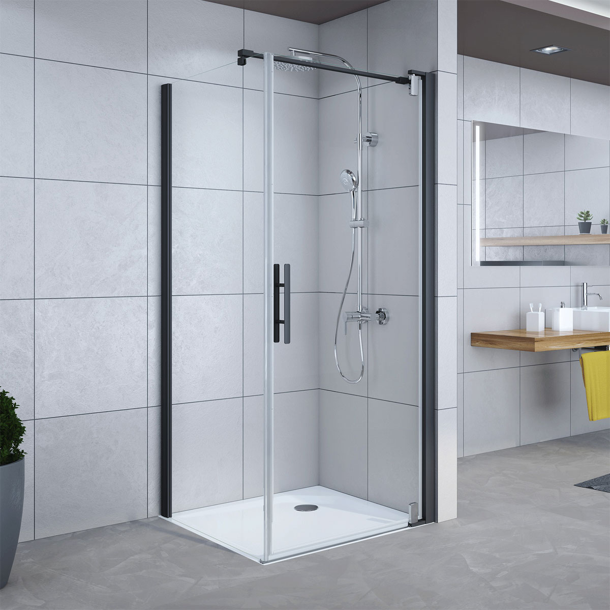 Breuer  Drehtür Europa Design für Seitenwand Anschlag rechts schwarz matt Intima 800 mm