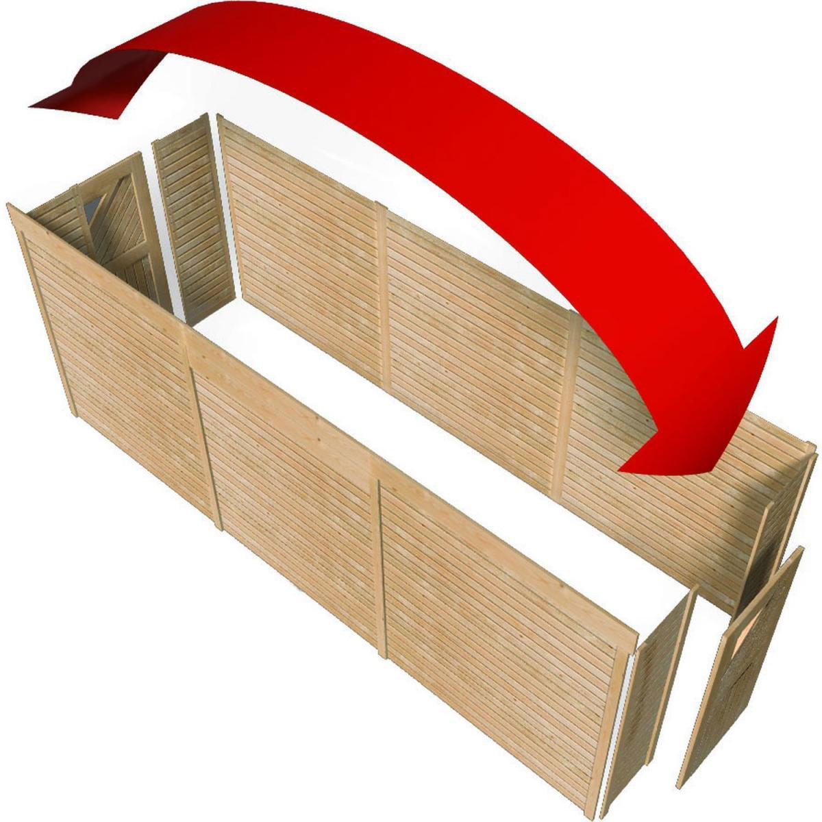 Karibu Geräteraum 2 KDI mit Einzelflügeltor in der Seite Breite 564 cm