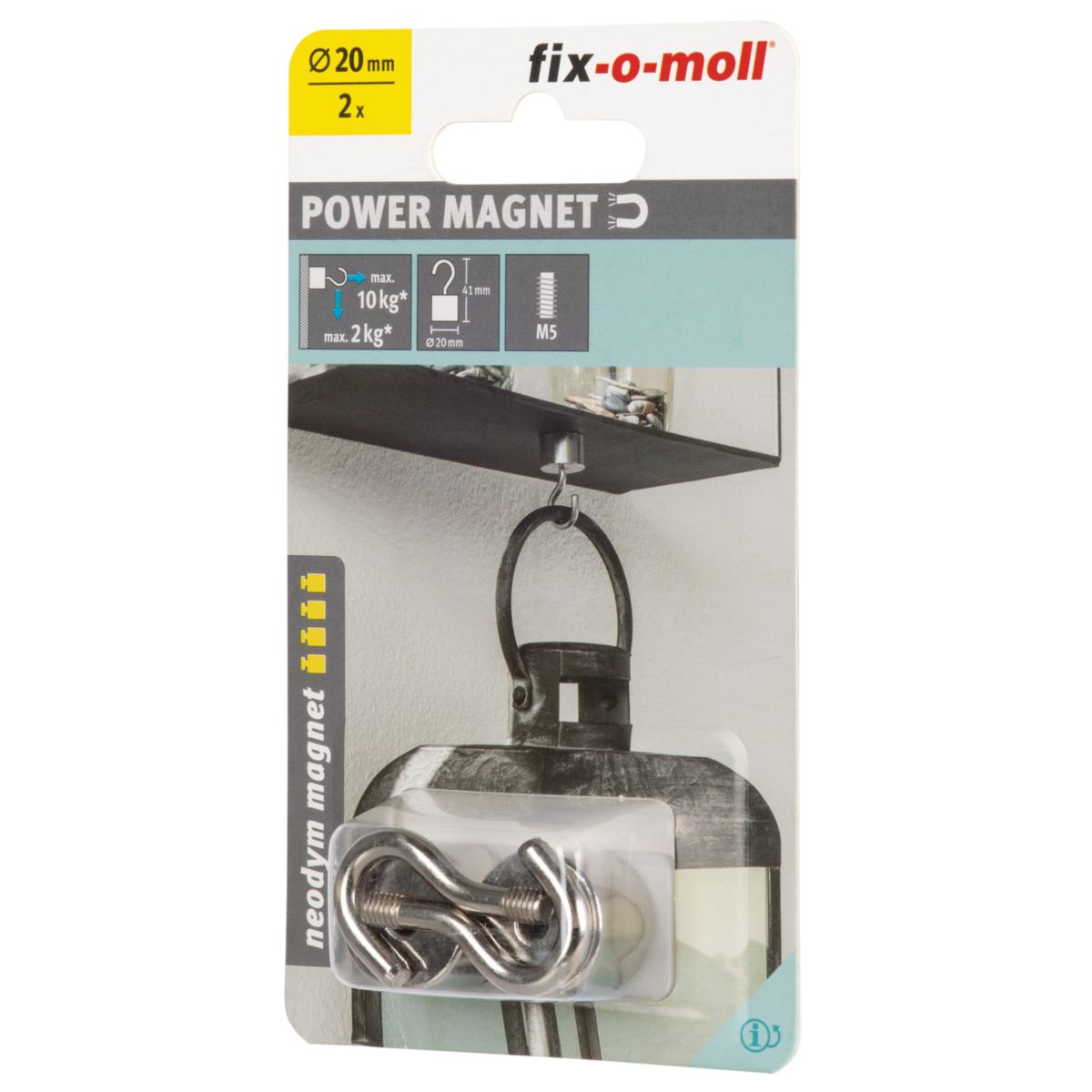 Suki Topfmagnet Neodym mit Schraubhaken M5 Ø 20 x 41 mm, silber Bild 4