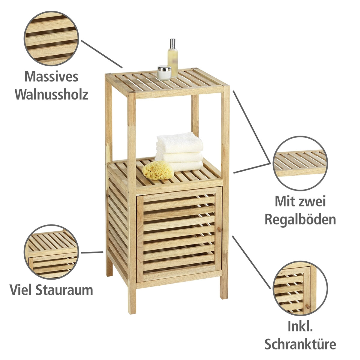 Wenko  Regal Norway mit Tür aus Walnussholz massives Walnussholz Bild 2