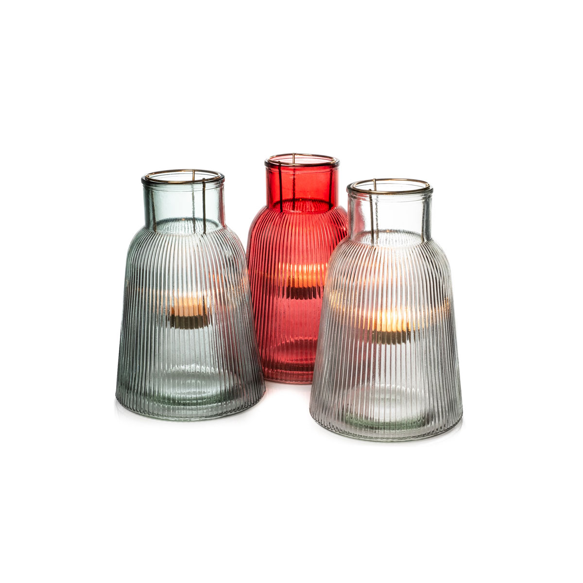 Windlicht sortiert Glas mit Halter für Teelicht BxHxT 14,5 x 23 x 14,5 cm