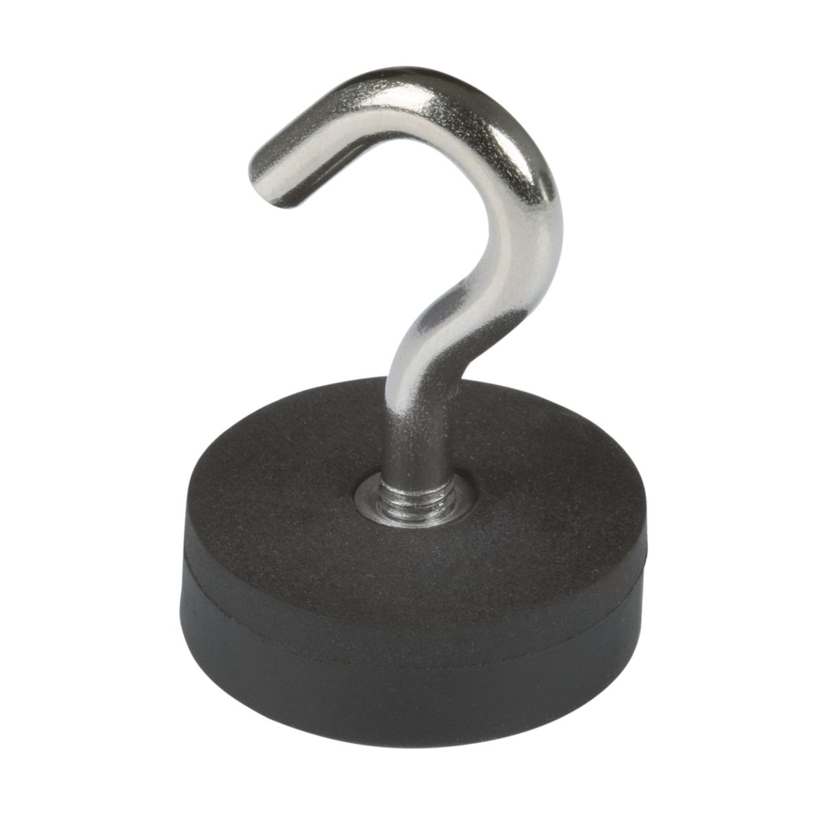 Suki Topfmagnet Neodym mit Schraubhaken M5 Ø 28 x 38 mm, gummiert, silber-schwarz