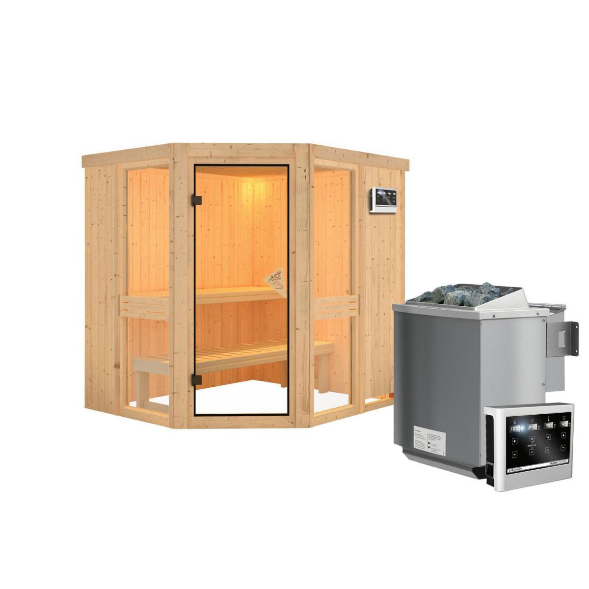 Karibu Amelia 1 Eckeinstieg 9 kW Ofen Bio externe Strg ohne Kranz Bild 2