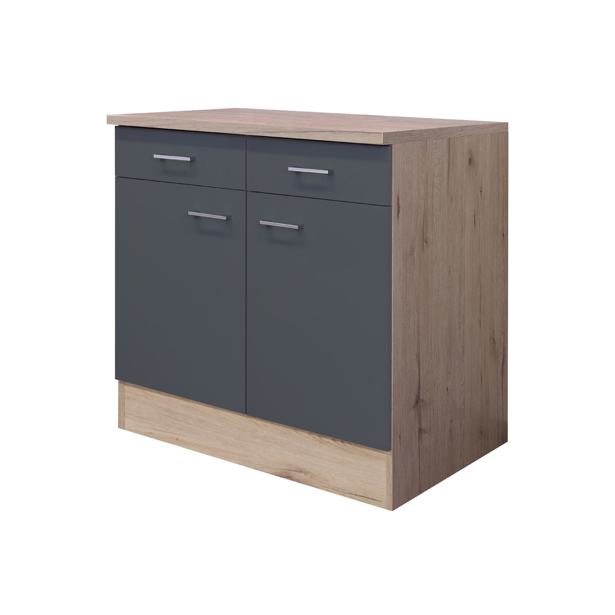 Flex-Well Küchenunterschrank „Tiago", 80x85x60 cm, basaltgrau/San Remo Eiche