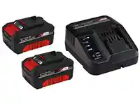 Zwei Einhell Akku-Packs und ein Ladegerät.