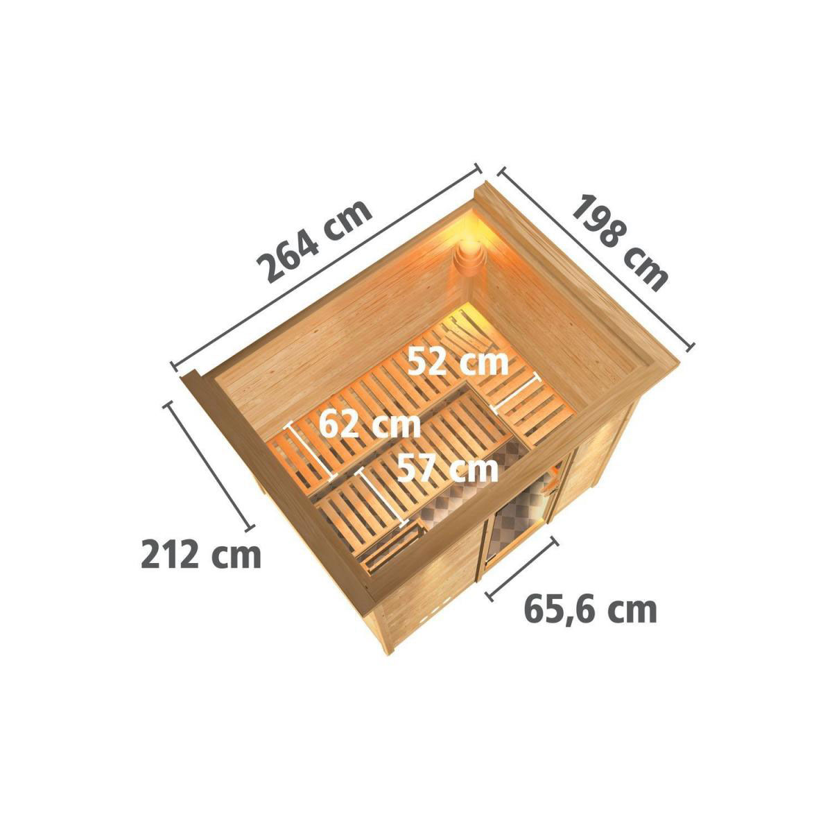 Karibu Sauna Sonara Fronteinstieg 9 kW Ofen externe Strg mit Kranz Klarglas-Tür Bild 10