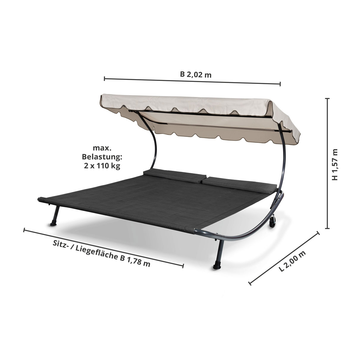 Leco Doppel Gartenliege 200 x 202 x 157 cm lichtgrau Bild 6