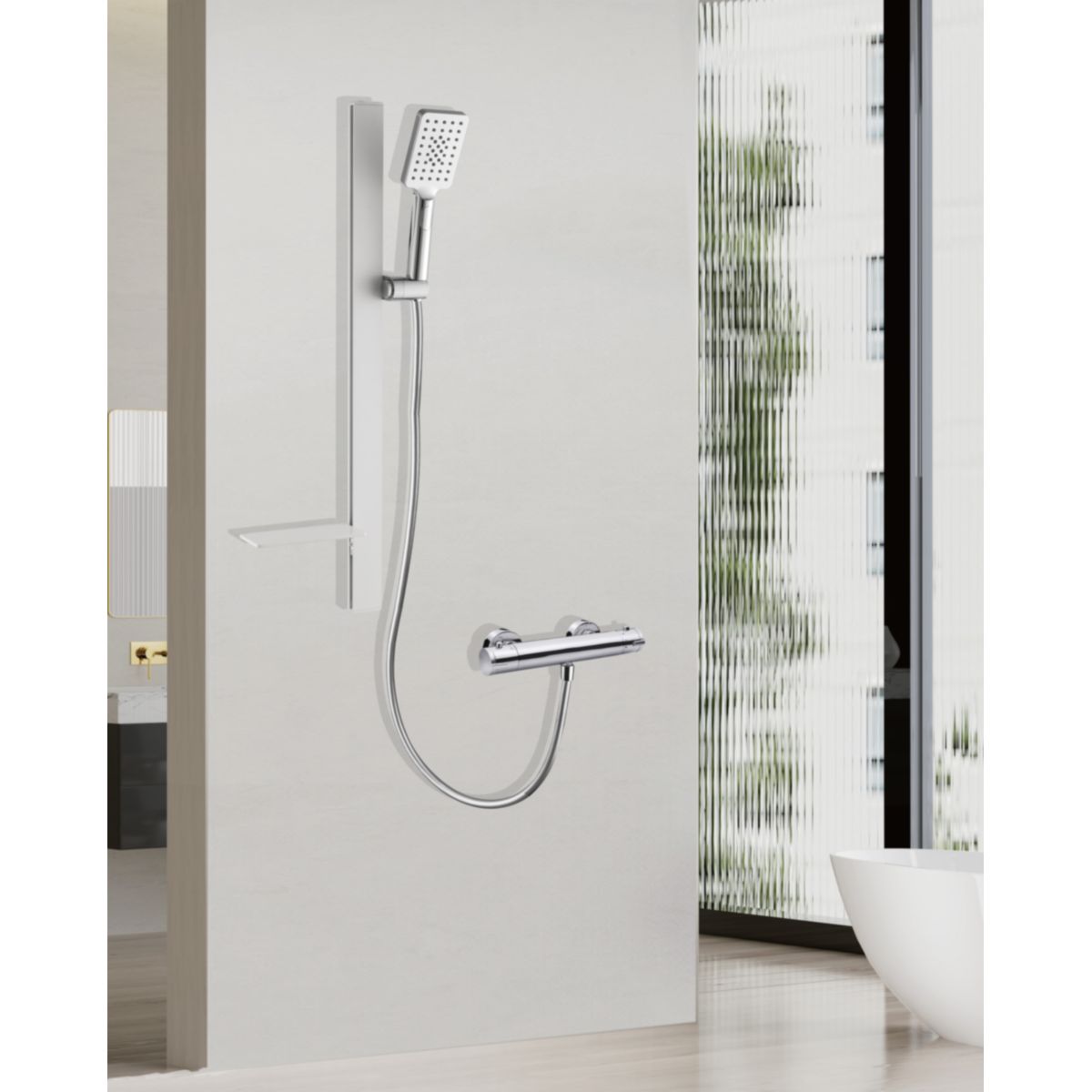 Valblue Brausestangen-Set Hilo Chrom Slim-Design mit Ablage Handbrause 3S