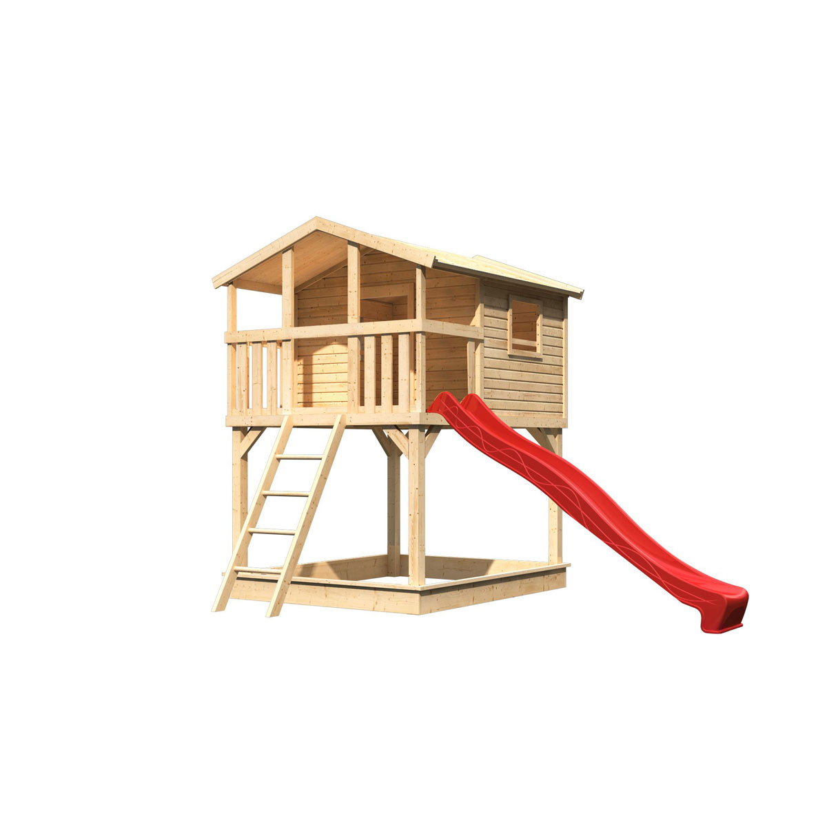 Karibu  Stelzenhaus Benjamin naturbelassen inkl Rutsche rot Bild 3