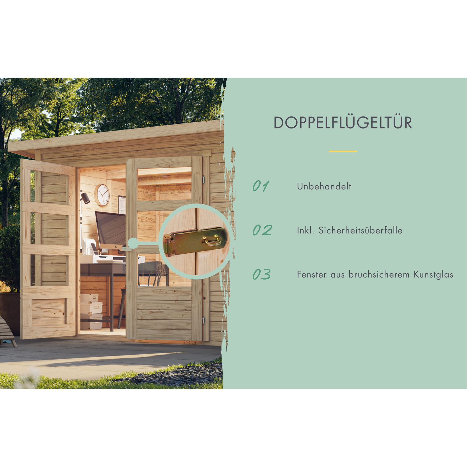 Karibu BBH Askola 5 Set mit Anbaudach naturbelassen Bild 6