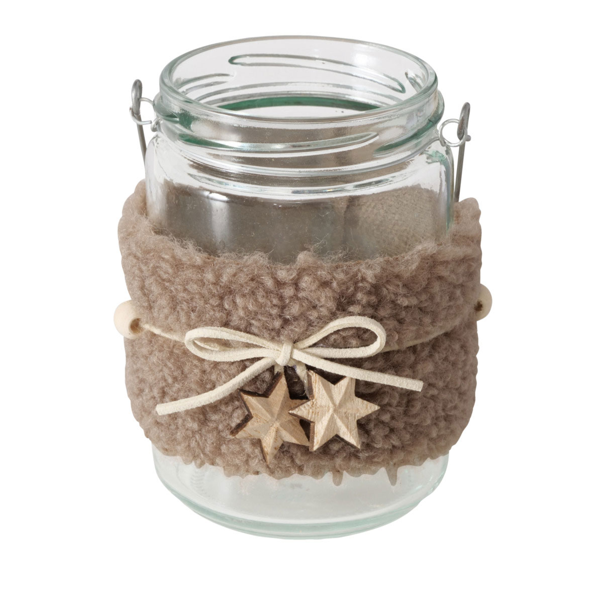 Windlicht Jaro Rund Herz Stern 9 x 9 x 11 cm beige-braun transparent Glas mit Text Bild 7