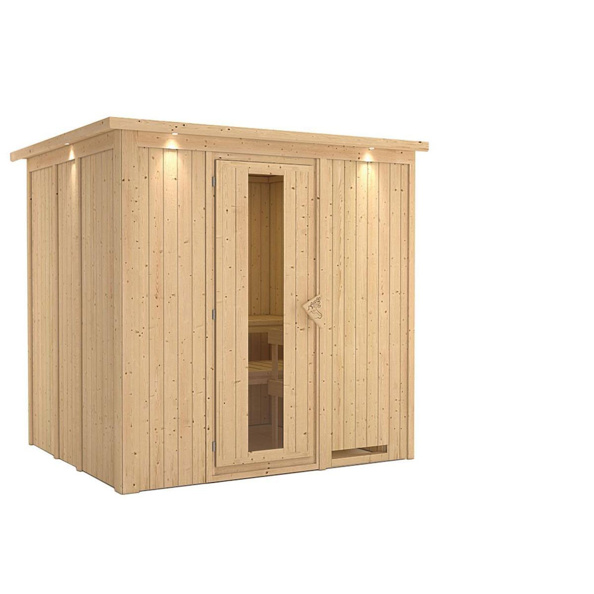 Karibu Sauna Daria Fronteinstieg ohne Ofen mit Kranz Energiespartür Bild 2