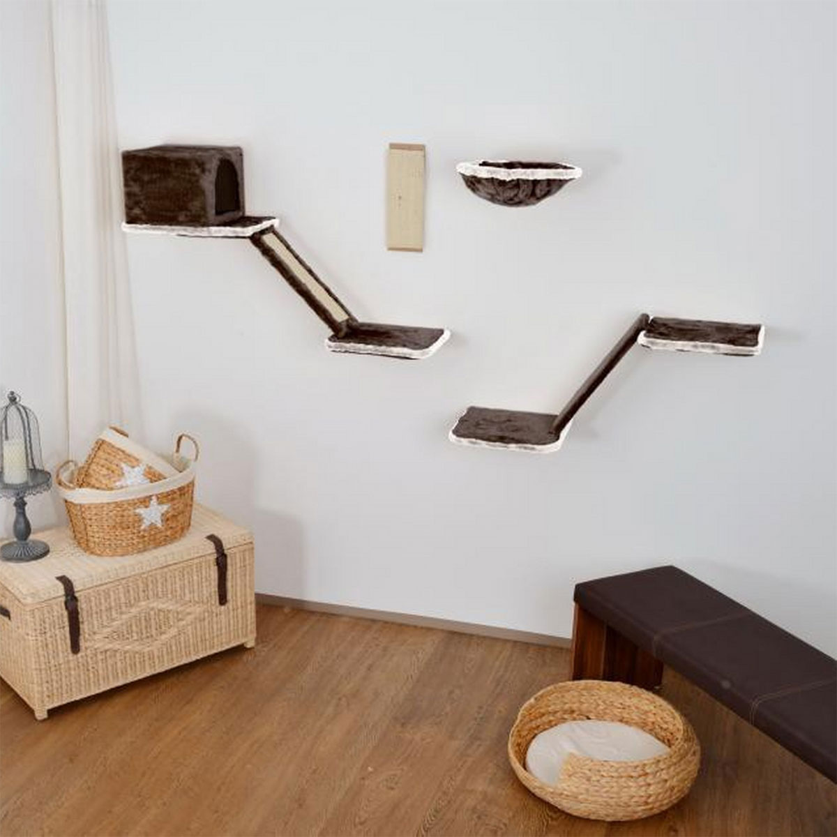 Rohrschneider Katzen-Kletterwand mit Treppe 8-teilig grau