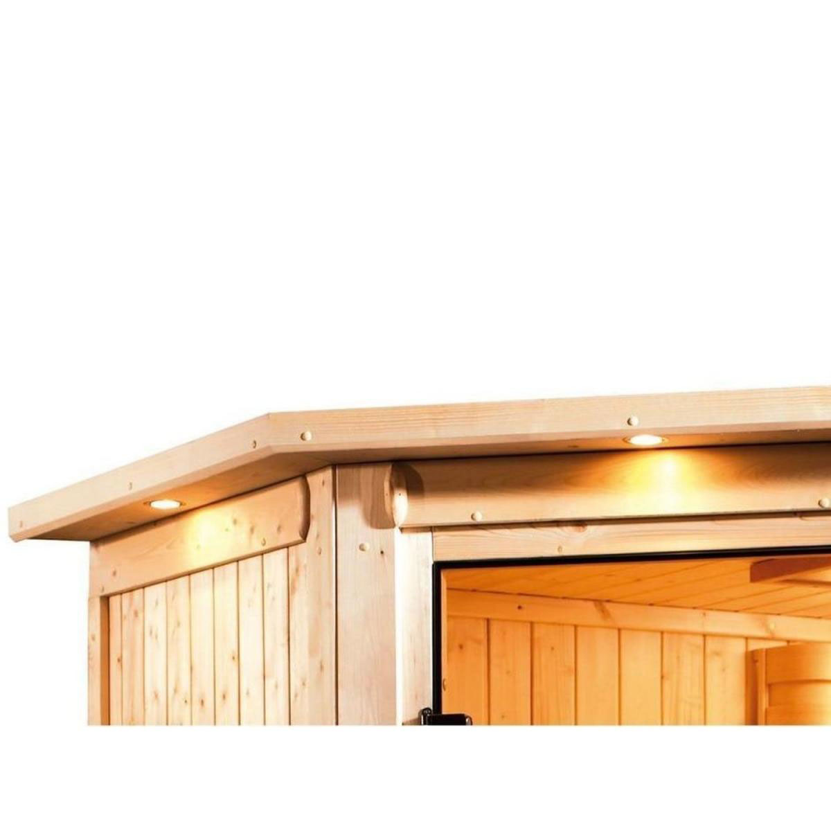 Karibu Sauna Leona Eckeinstieg 9 kW Ofen externe Strg mit Kranz Energiespartür Bild 2