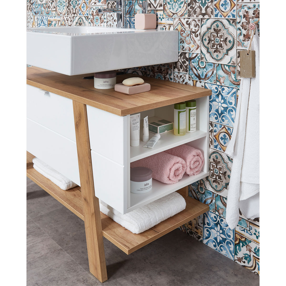 Waschbecken-Unterschrank 111 x 67 x 46 cm weiß/Navarra Eiche Bild 5