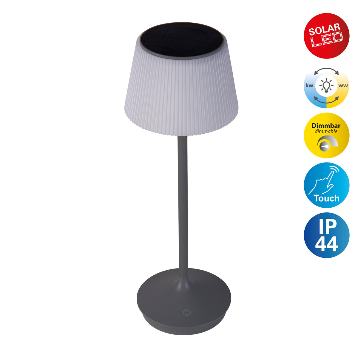 näve Solar-Tischleuchte Emmi grau mit Akku 13x13x38cm dimmbar Bild 2