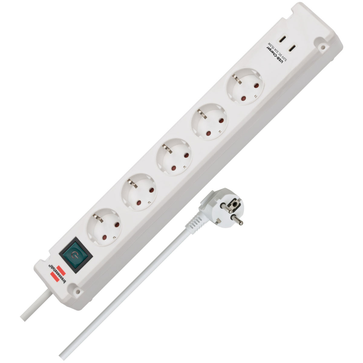 Brennenstuhl Steckdosenleiste Bremounta 5fach + USB-C weiß