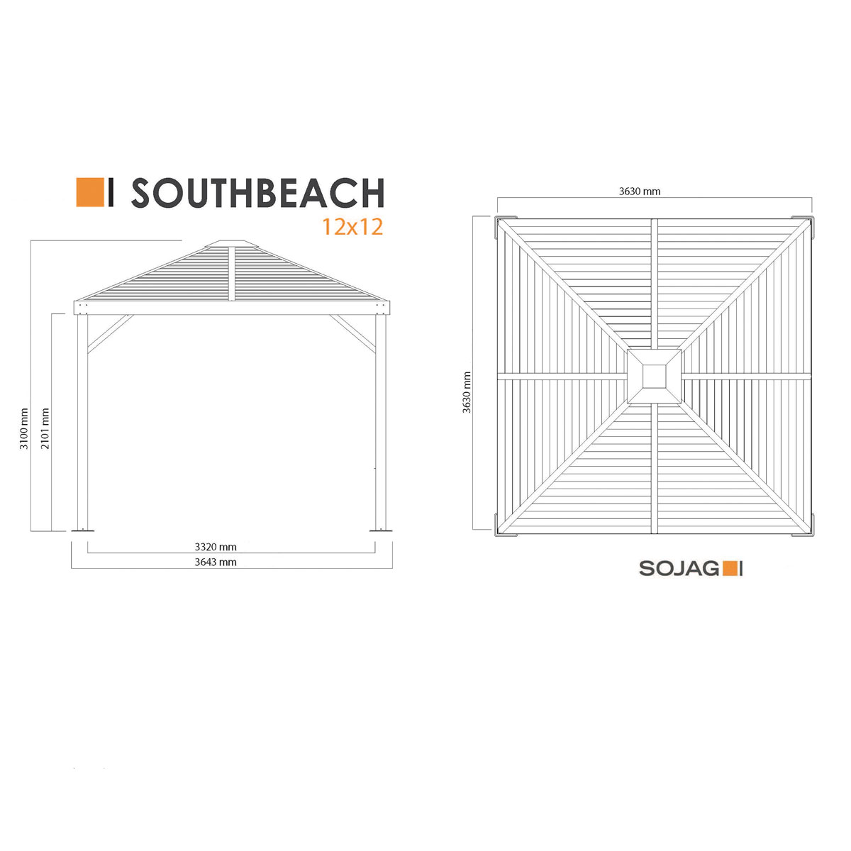 Sojag Pavillon South Beach 1212 364,3x364,3x310cm Basaltgrau Bild 8