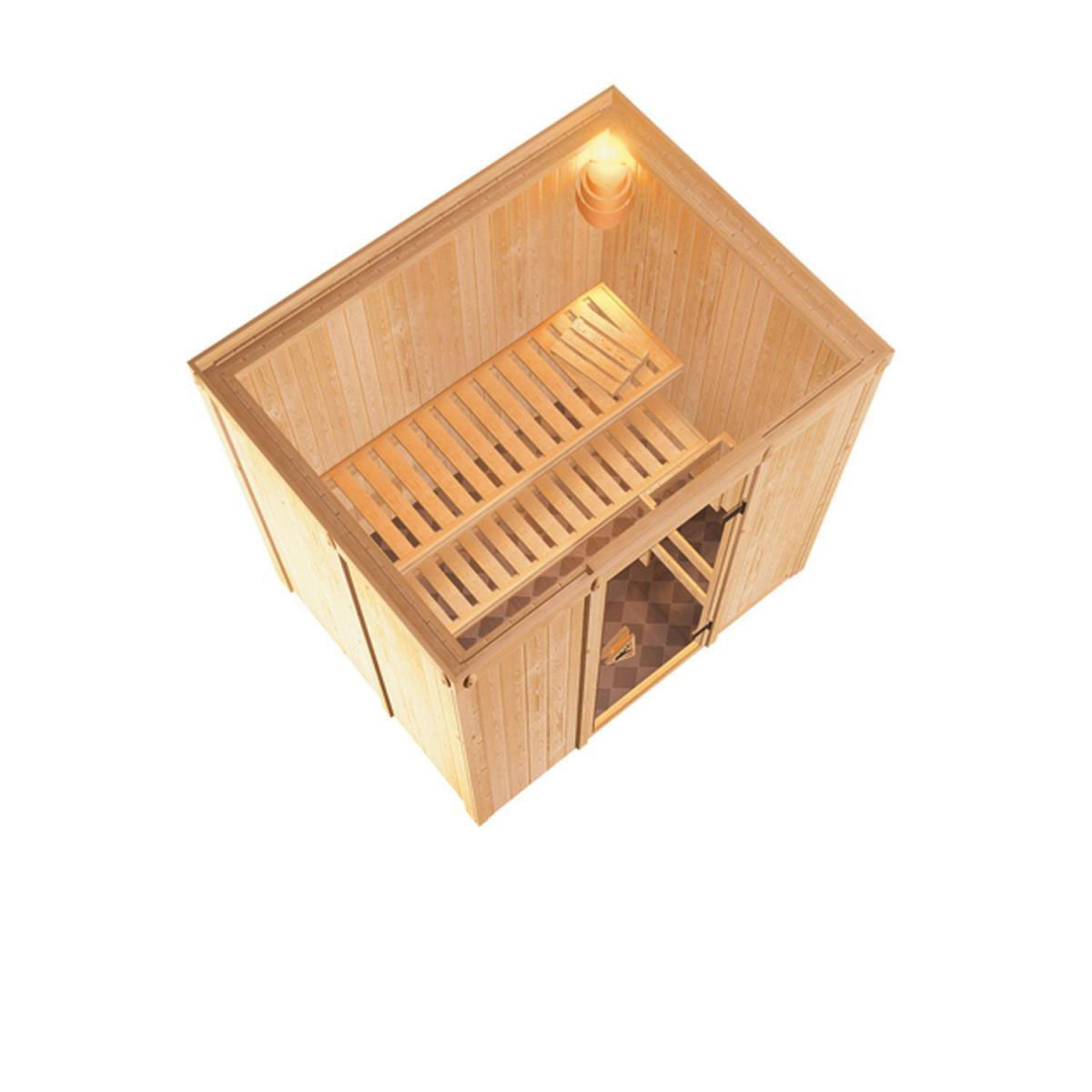 Karibu Systemsauna Fanja 68 mm 3,6 kW Ofen externe Strg modern ohne Dachkranz Bild 3