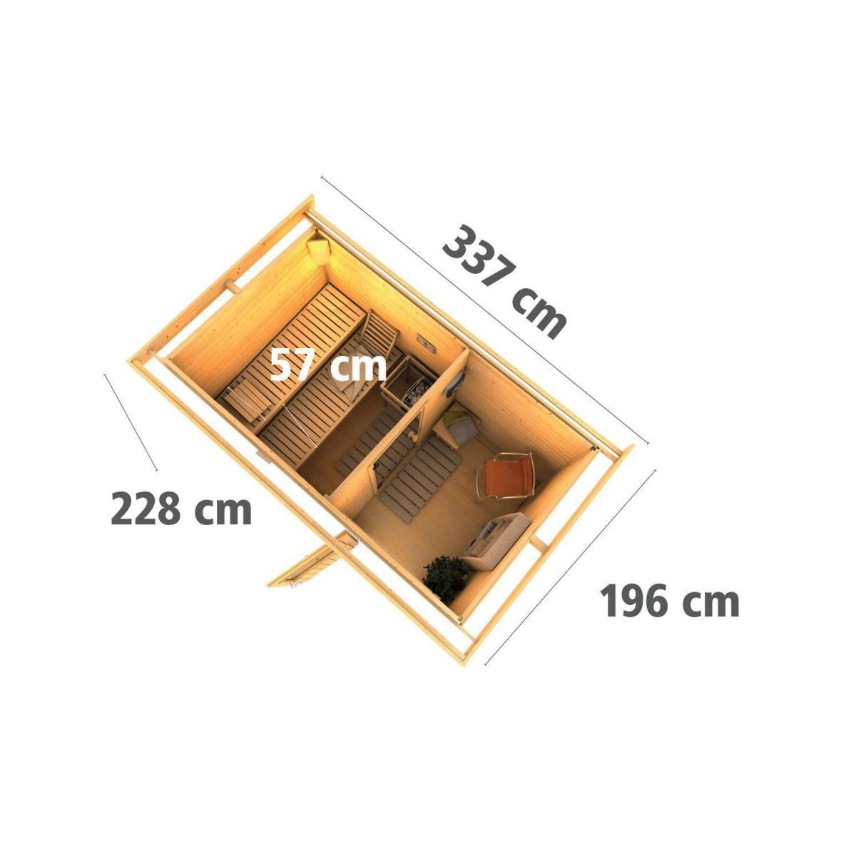 Karibu Saunahaus Skrollan 1 38 mm 9 kW Ofen externe Strg moderne Tür Bild 11