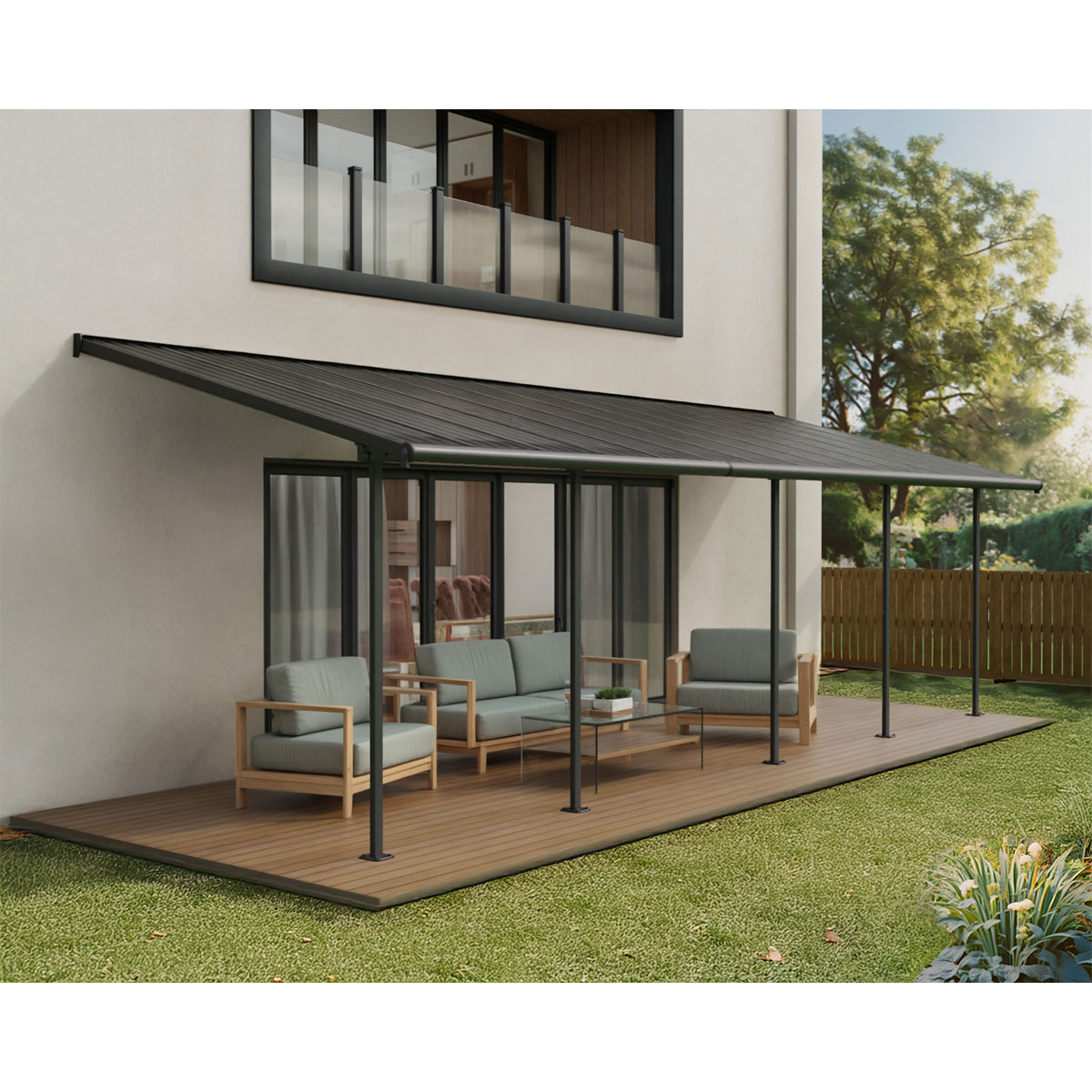 Palram Canopia Capri Alu Terrassenüberdachung Polycarbonat 3x8,6 m grau