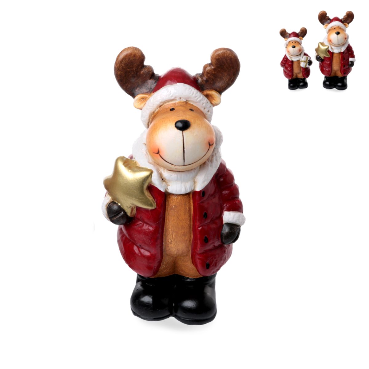 Deko Elch mit Geschenk 18,8cm rot braun