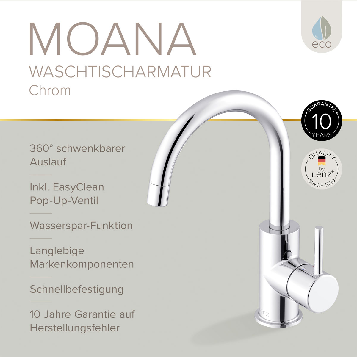 LENZ Waschtischarmatur Moana Easy-Clean Chrom Bild 3
