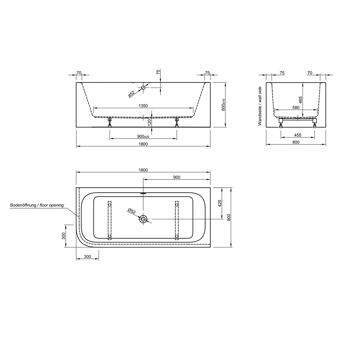 Ottofond Badewanne Spirit 180 x 80 cm Ausführung links Ablaufgarnitur mit Wassereinlauf Bild 3