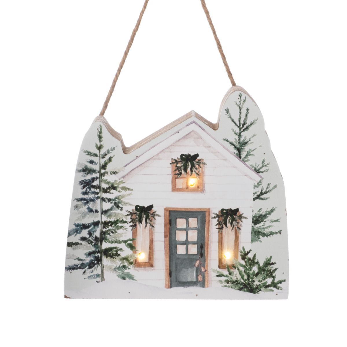 Deko LED-Haus zum Hängen 16cm weiss grün