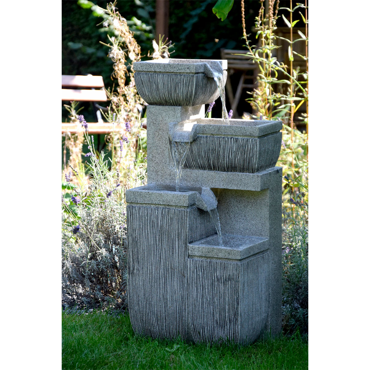 dobar XL Design-Gartenbrunnen mit LEDs 32,3 x 80,3 x 38,7 cm grau Bild 7