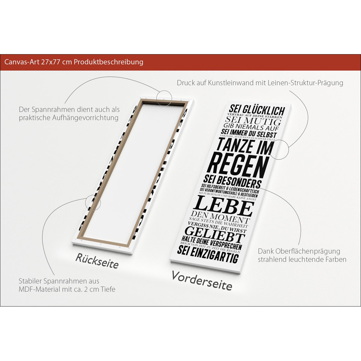 Canvas-Art Sei Glücklich 30 x 80 cm Bild 3