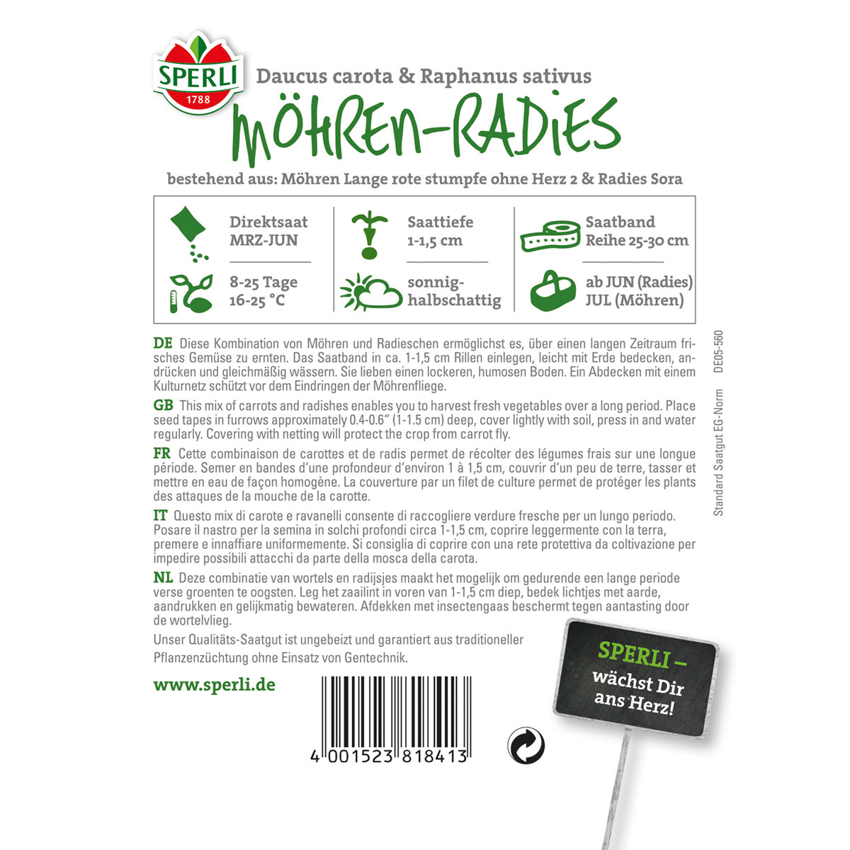 Sperli Möhren-Radies-Kombination 2,5 m Saatband Bild 2