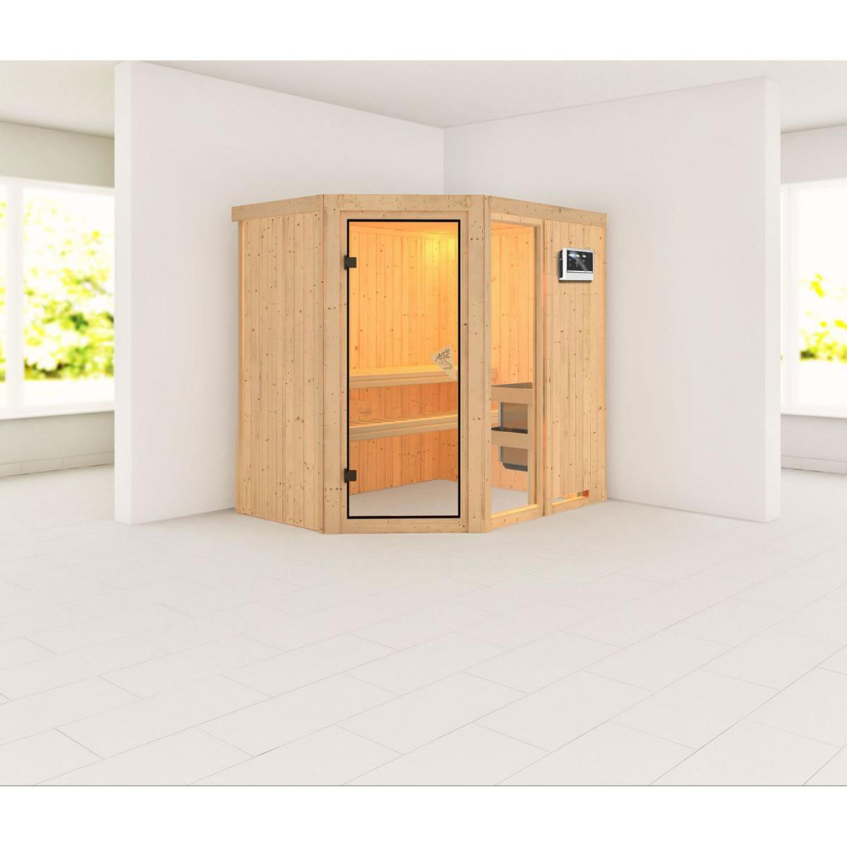Karibu Systemsauna Fiona 1 68 mm 9 kW Ofen Bio externe Strg ohne Dachkranz Bild 1