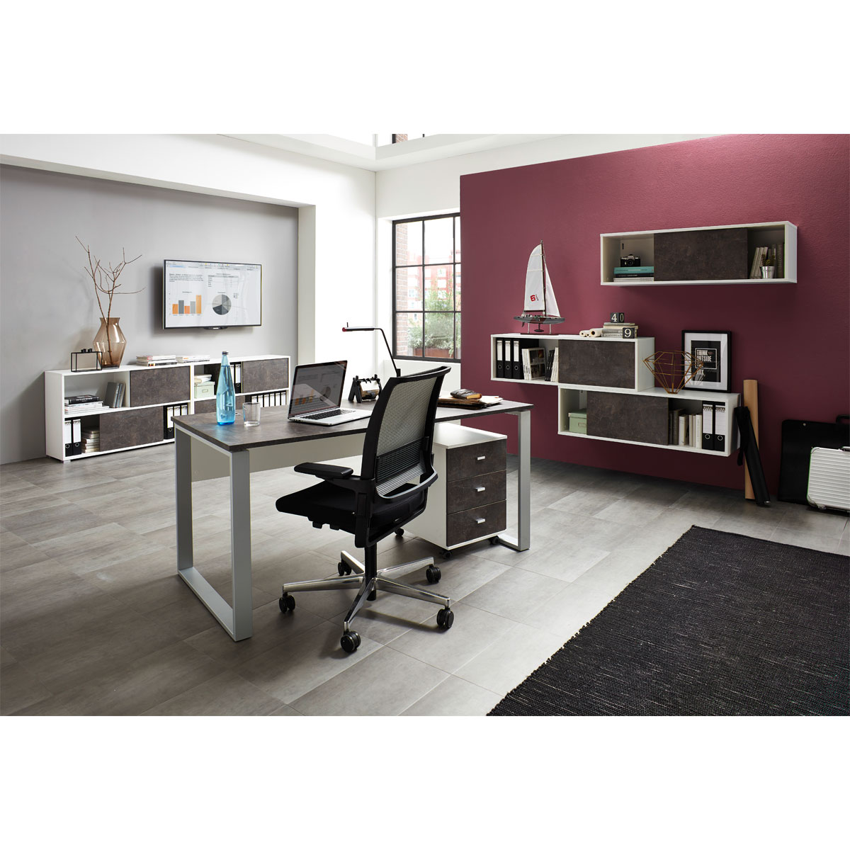 Rollcontainer Sort mit 3 Schubkästen 40 x 57 x 49 cm weiß/Basalto-Dunkel Bild 5