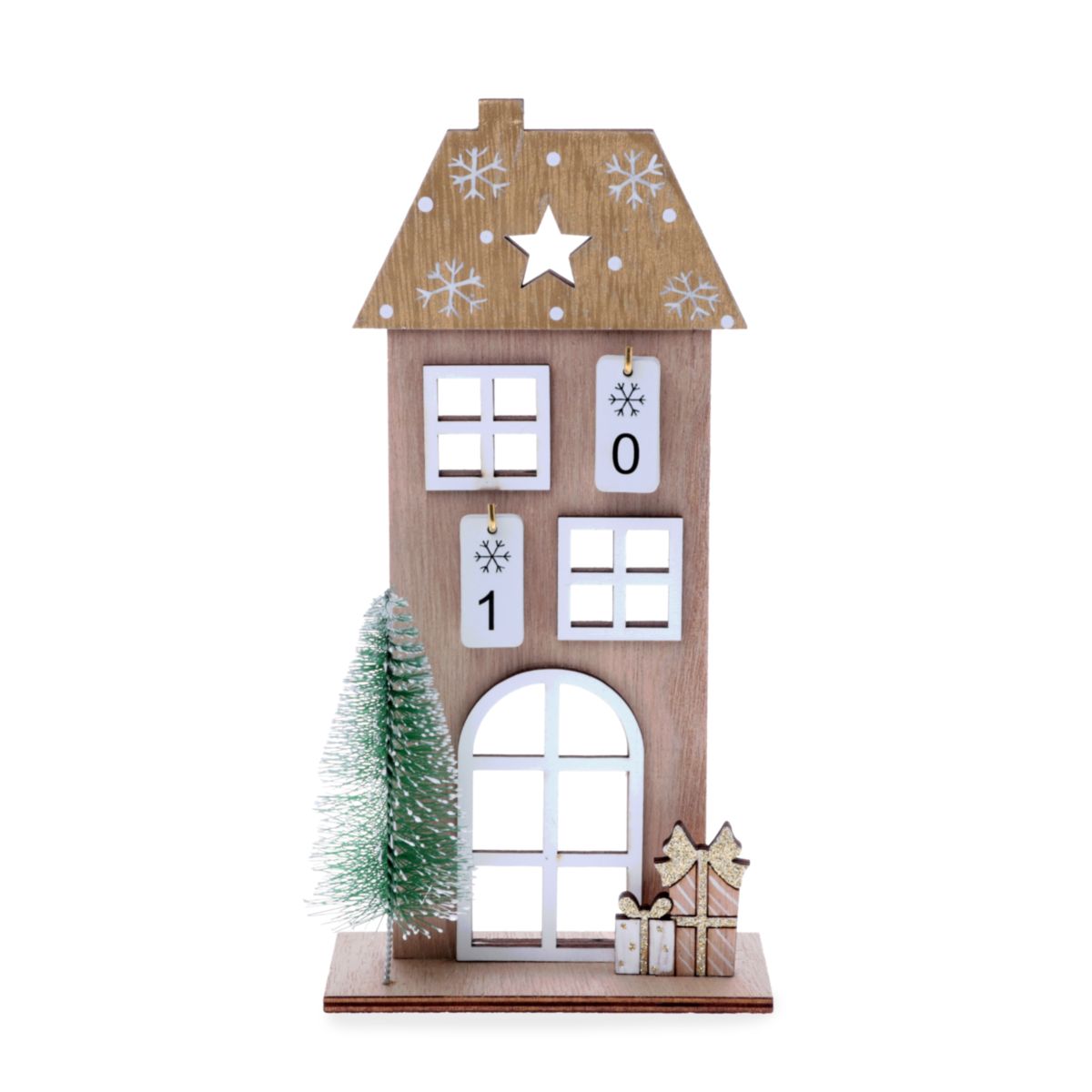 Deko Haus auf Stand 22cm natur weiss Holz