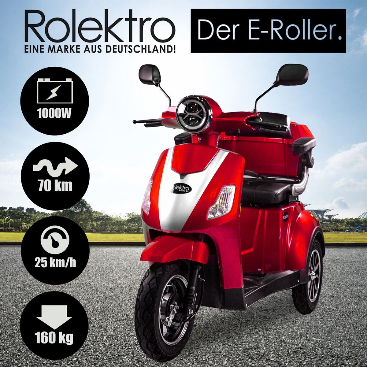 Rolektro E-Dreiradroller „25 V.3“ 1000 W, rot Bild 6