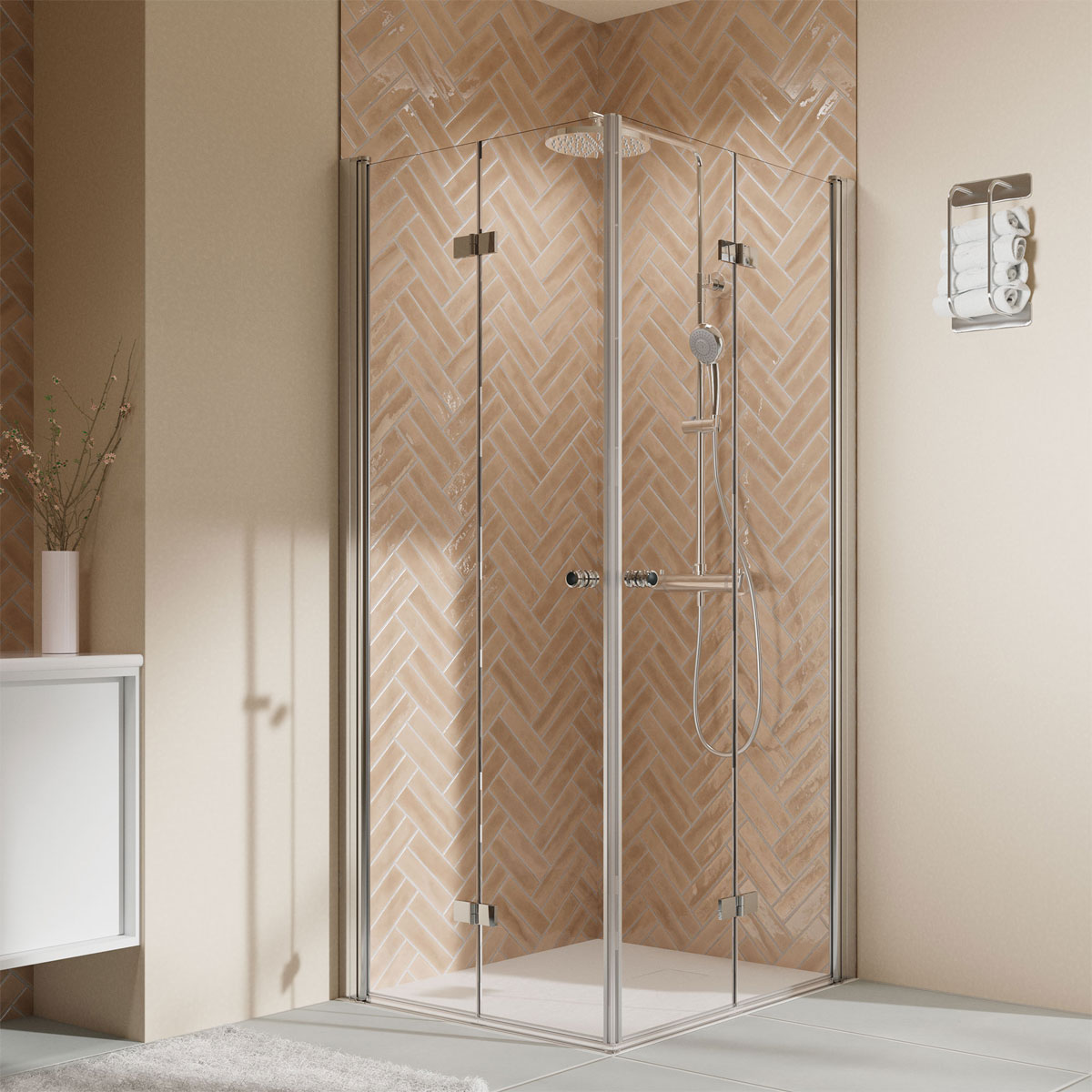 Breuer  QUICK72 Elana 2.0 Eckeinstieg Drehfalttüren Alu chromeffekt Klarglas 1000/1000 mm