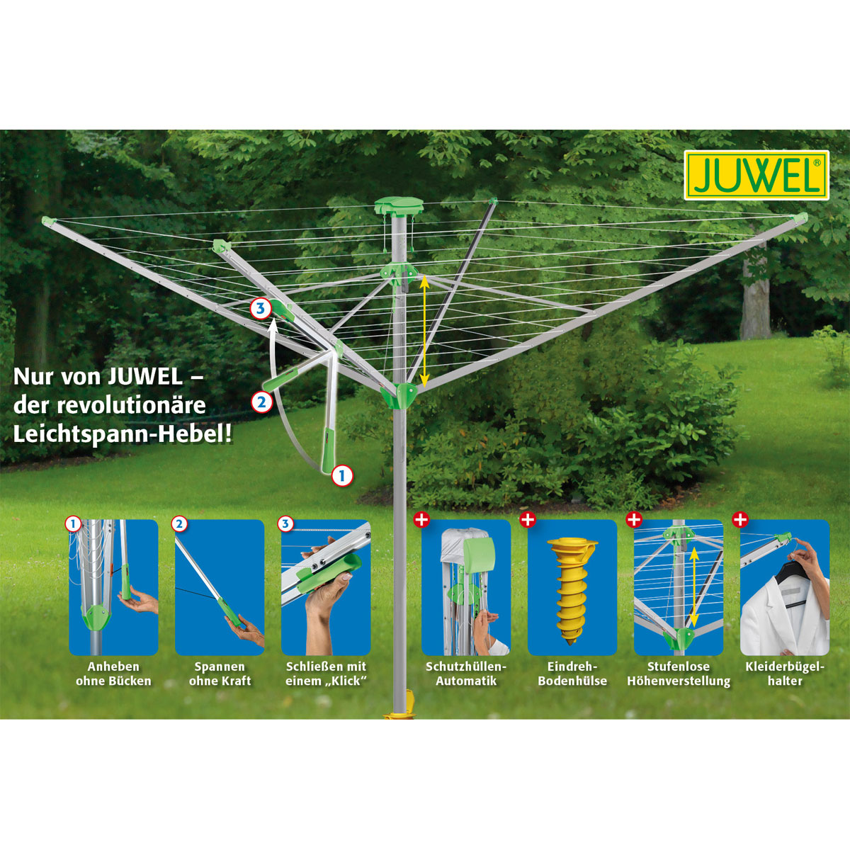 Juwel Wäschespinne „Novaplus 600 Lift“ höhenverstellbar inkl. Schutzhülle Bild 4
