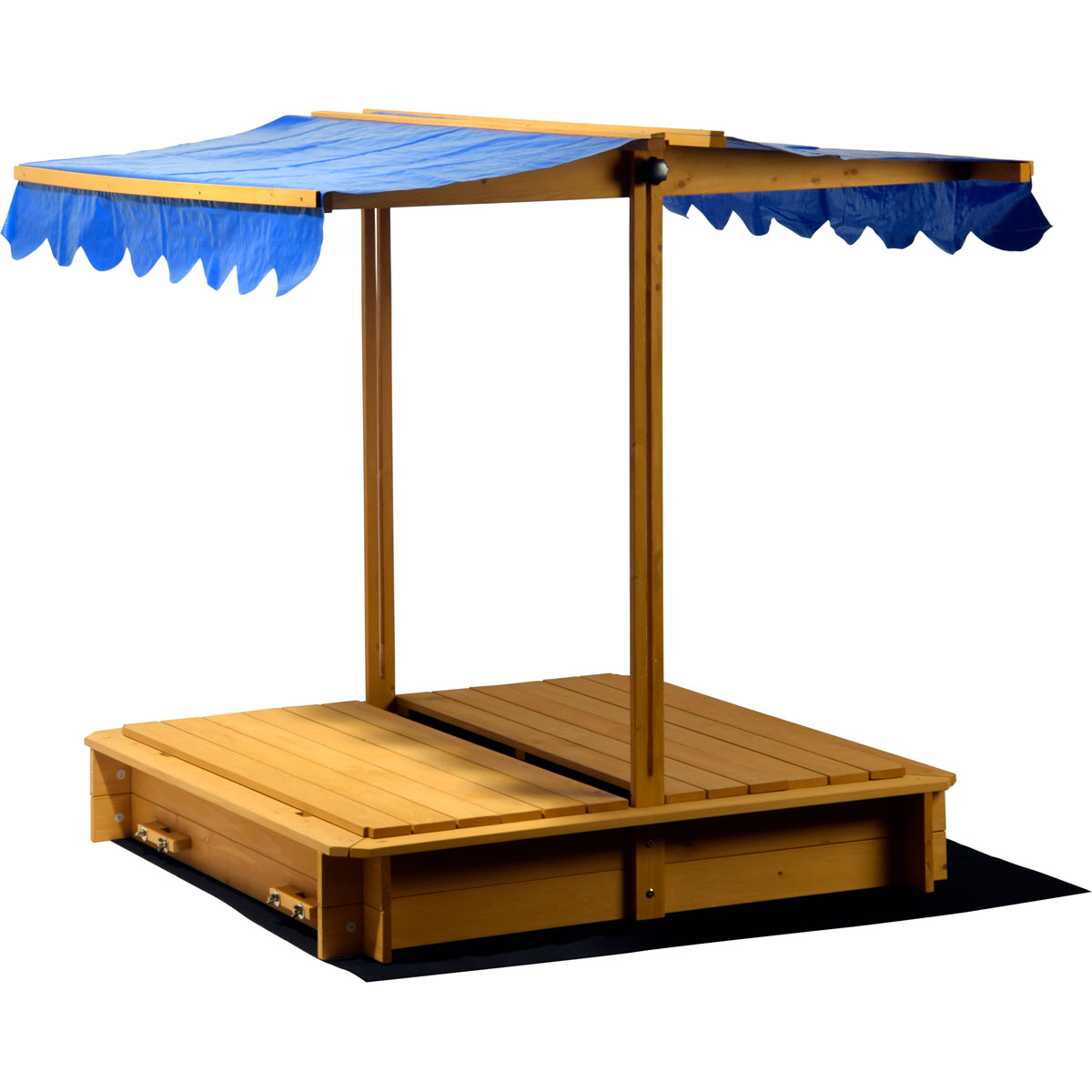 dobar Sandkasten mit schwenkbarem Dach 120 x 120 x 120 cm hellbraun