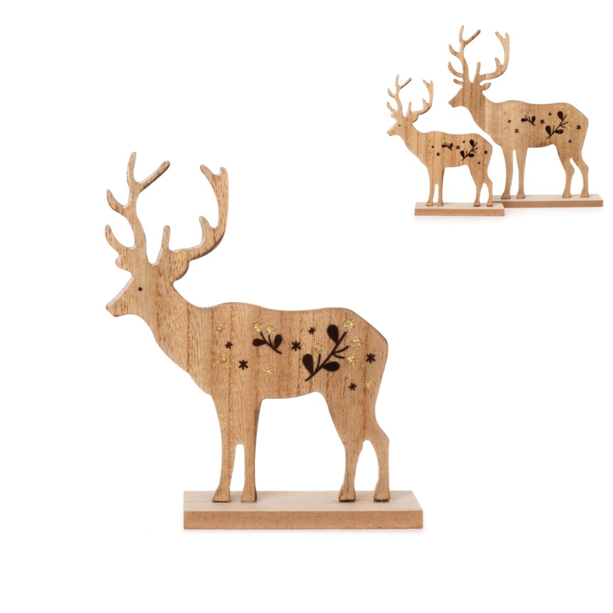 Deko Hirsch auf Stand 18cm Holz braun