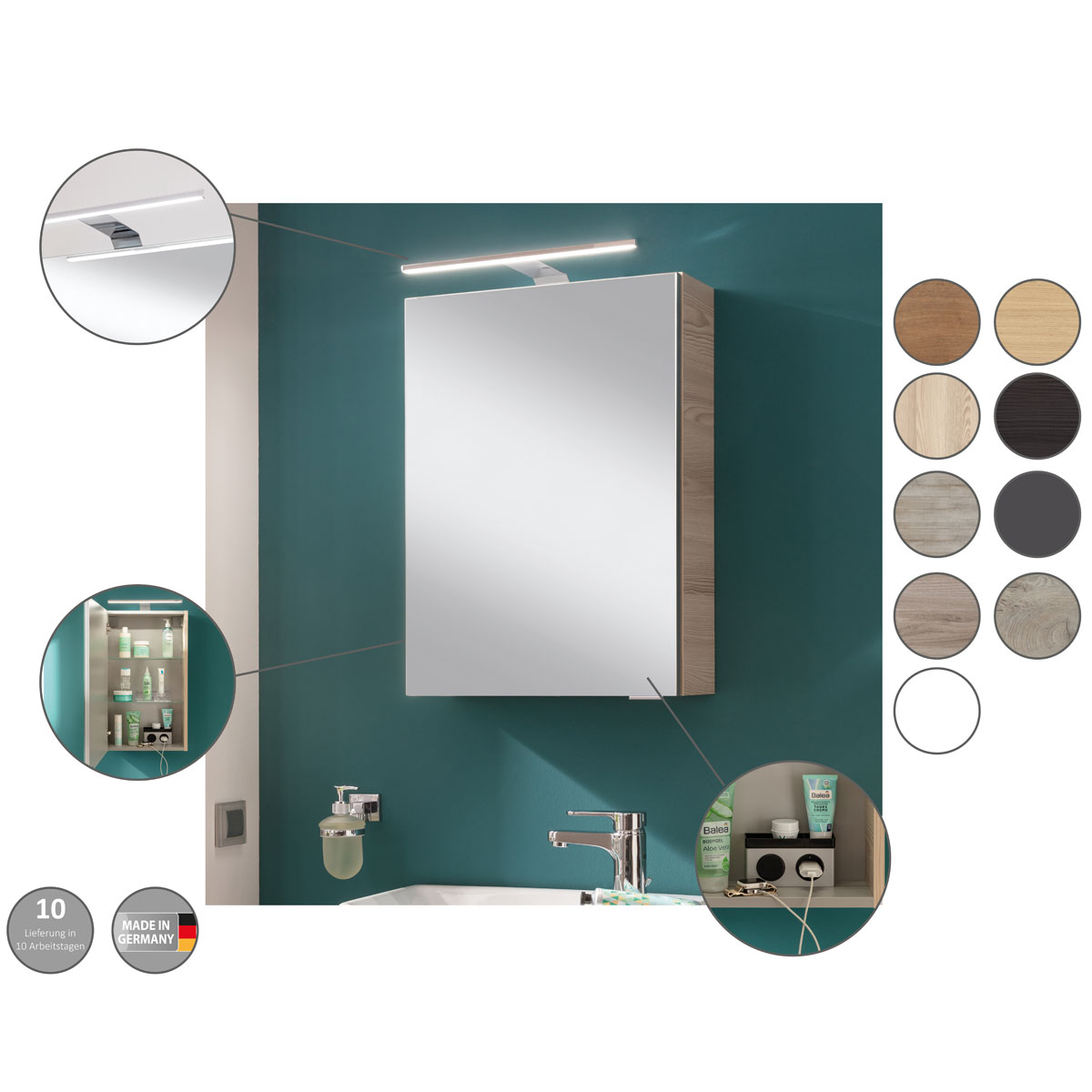 Fackelmann  Gäste-WC Spiegelschrank rechts SBC 400 x 680 x 153 mm NatureOak Bild 4