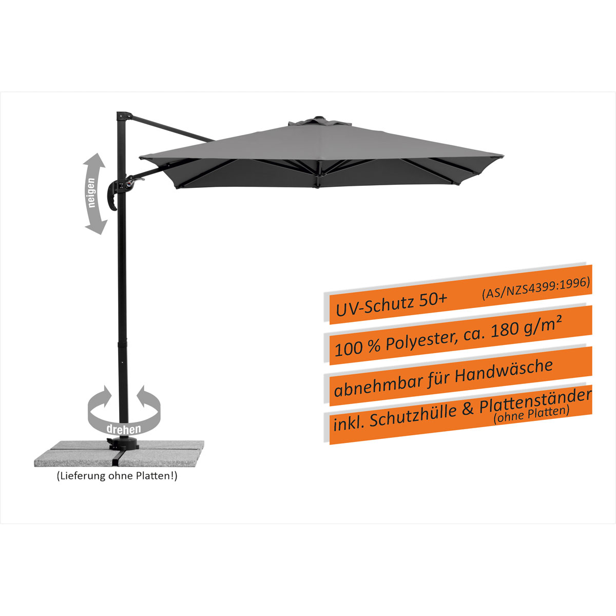 Schneider Schirme Ampelschirm Rhodos Junior 230 x 230 cm anthrazit Bild 7