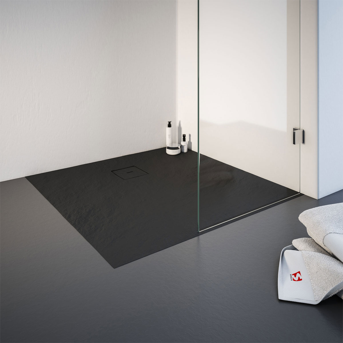 Schulte Eck-Duschwanne Mineralguss Quadrat 90 x 4 x 90 cm Steinstruktur anthrazit Bild 1