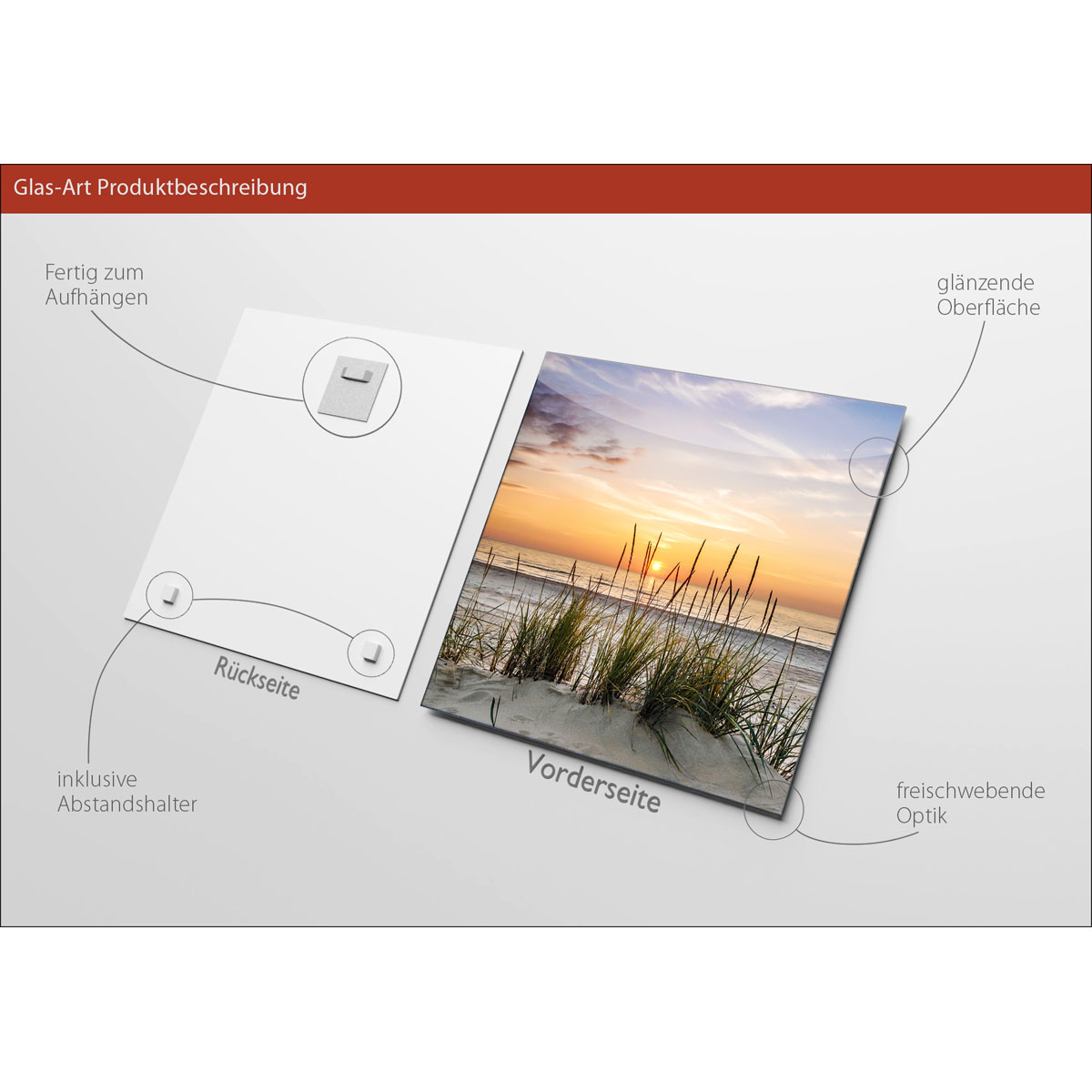 Glas-Art Lonely Dune 20 x 20 Glasbild Bild 3