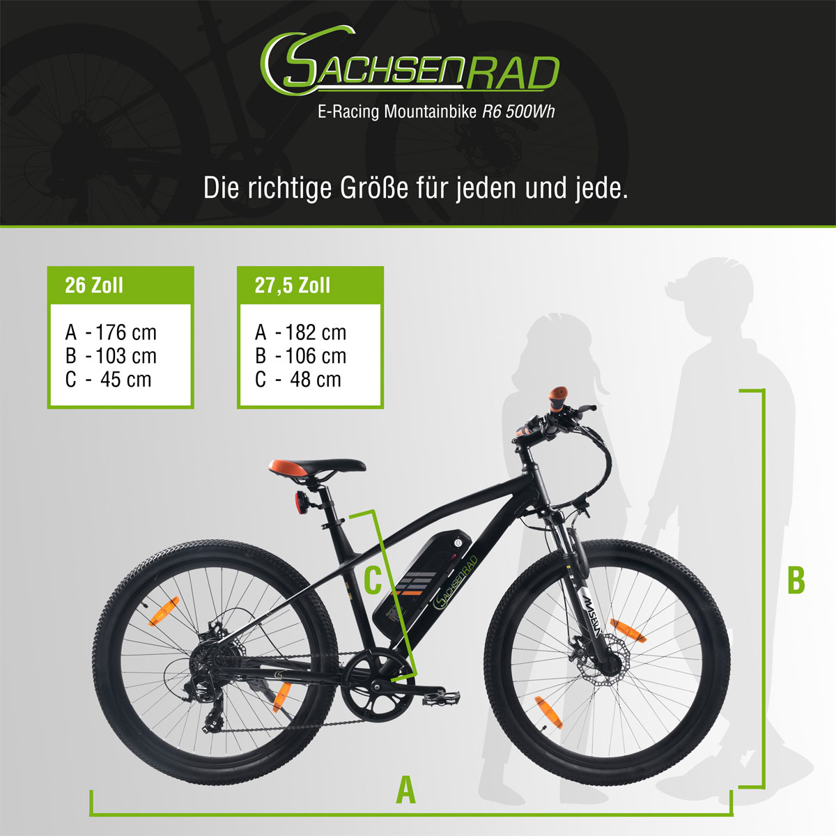 SachsenRad E-Bike 27,5 Zoll E-Mountainbike R6 ca.150 KM Reichweite Schwarz-Orange Bild 3