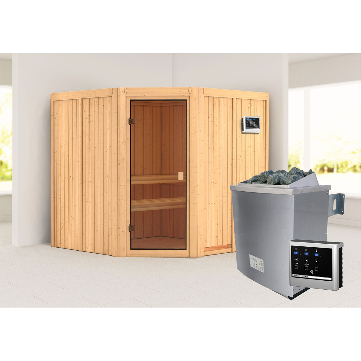 Karibu Sauna Kotka naturbelassen externe Steuerung Bild 1