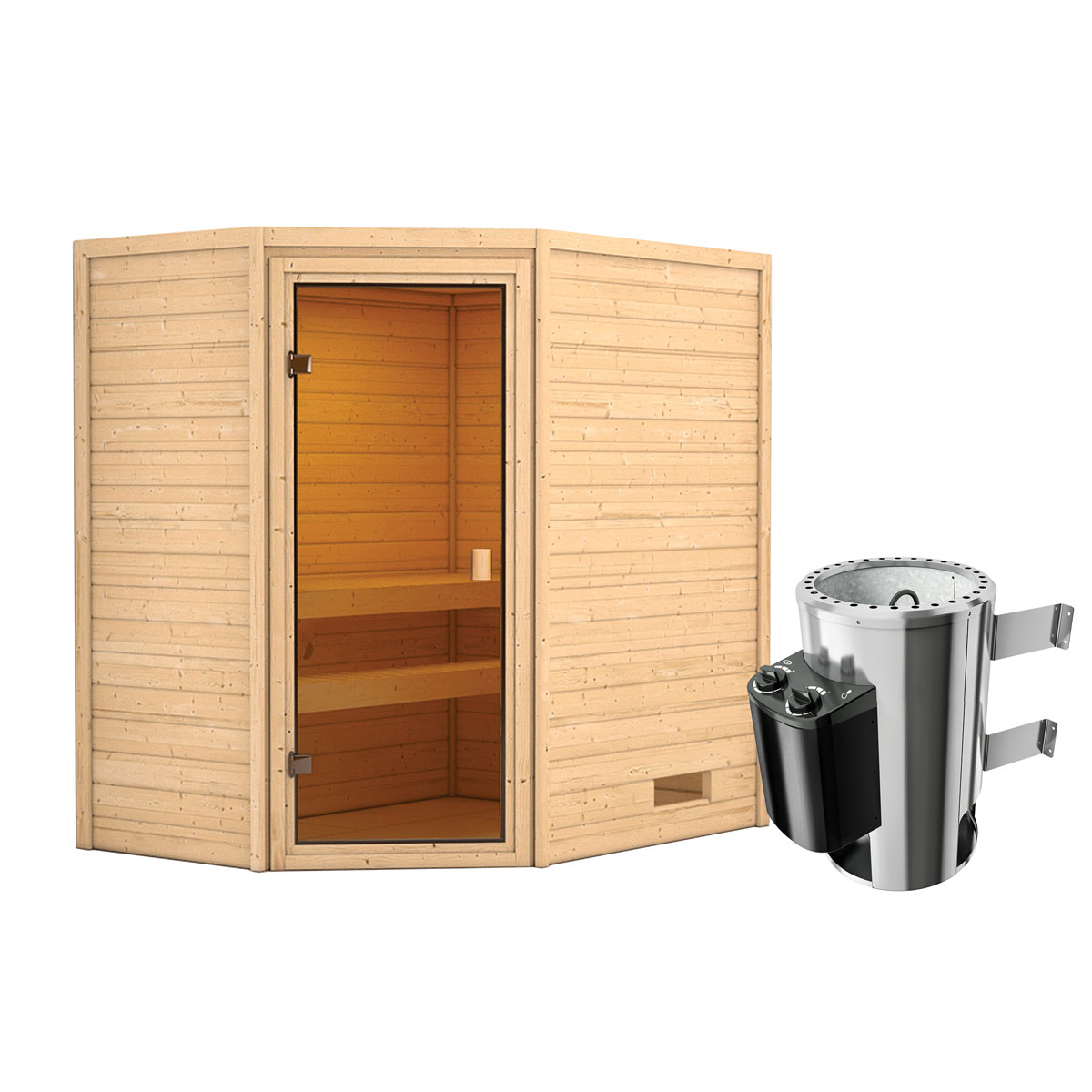 Karibu Sauna Jella 3,6 kW naturbelassen integrierte Steuerung ohne Dachkranz Bild 3