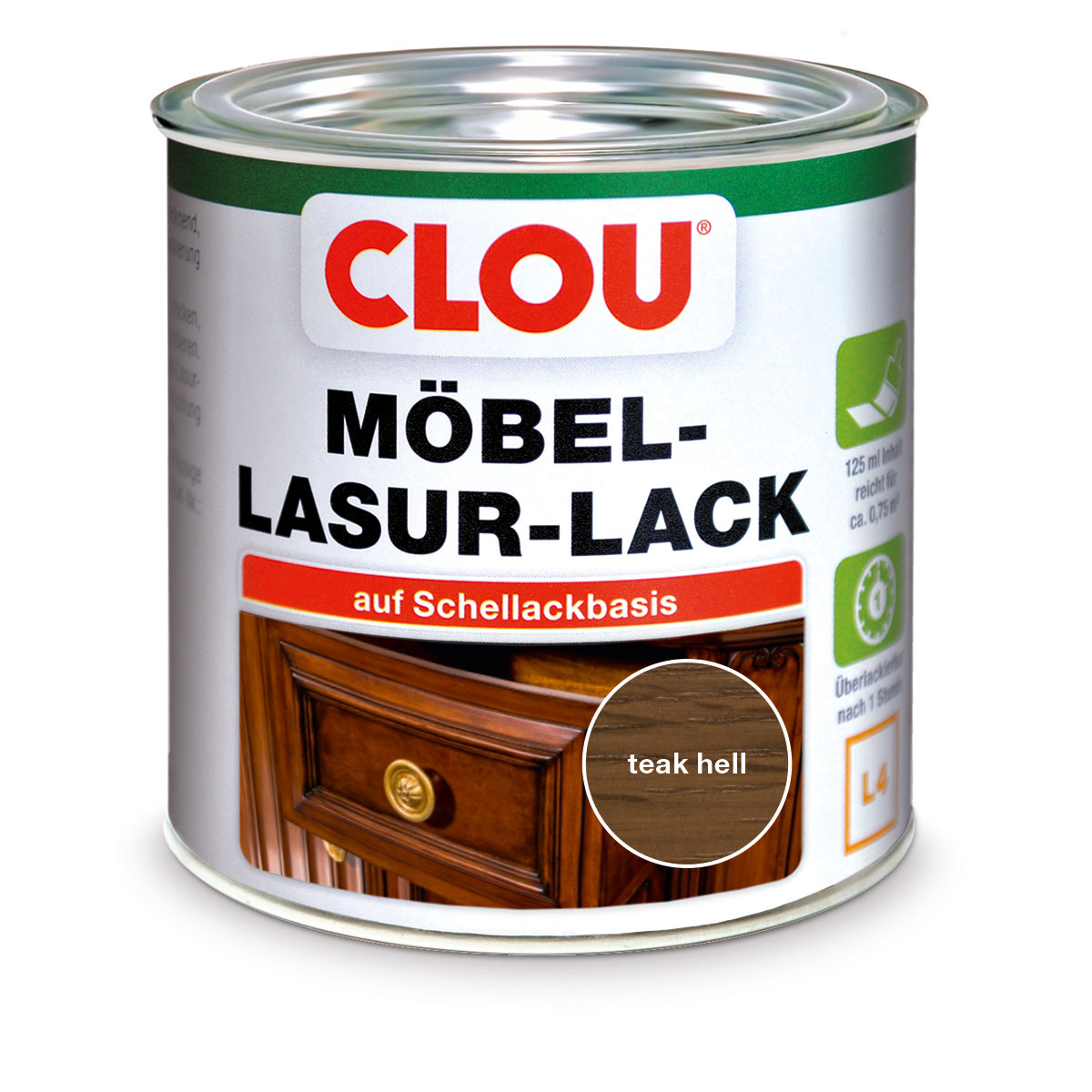 Clou Möbel-Lasur-Lack Teak Hell 0,125 L
