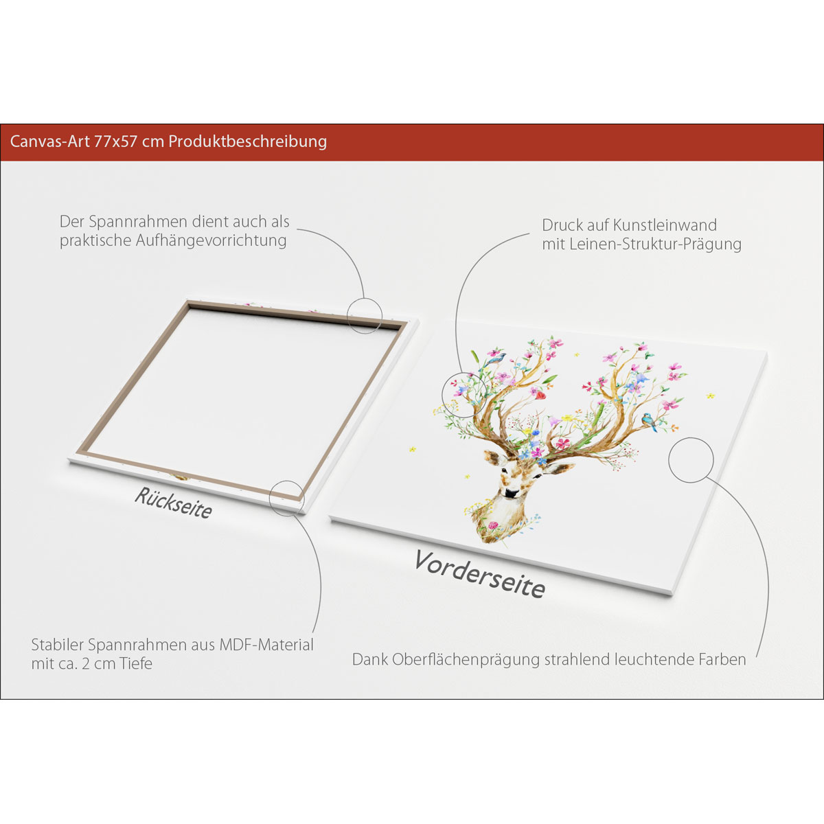 Canvas-Art Hirsch 60 x 80 cm Bild 3