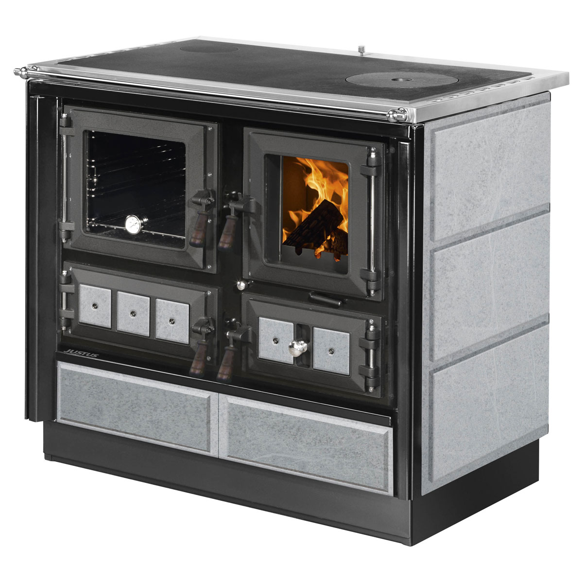 Justus Festbrennstoffherd Rustico-90 2.0 Speckstein links